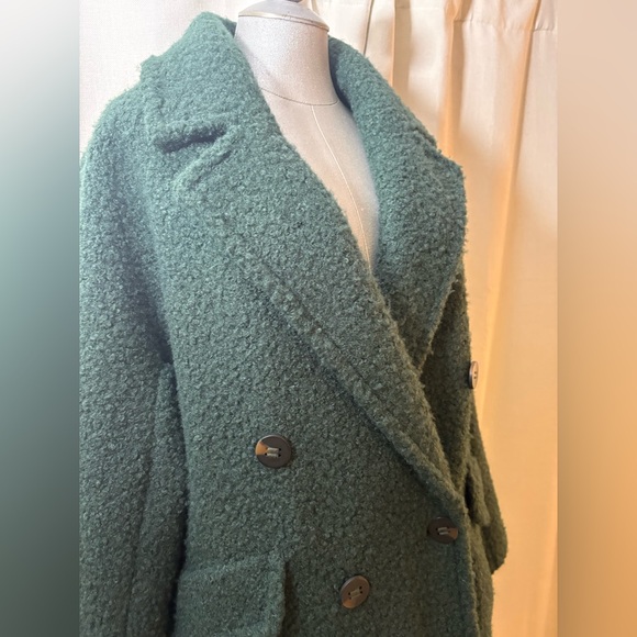 BCBGeneration Moss Green Bouclé Double Breasted Coat Teddy SOFT Pea Overcoat LG - Picture 5 of 13